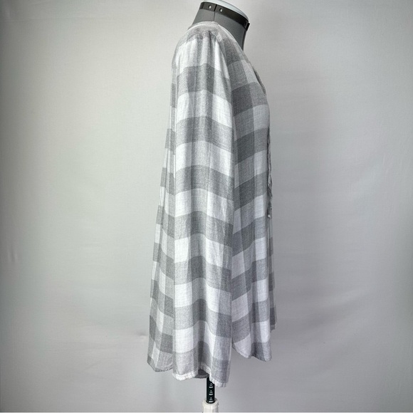 Bella Dahl Women’s Flannel Lace Up Neck Long Sleeve Tunic Heather Gray Tartan M - Picture 3 of 8